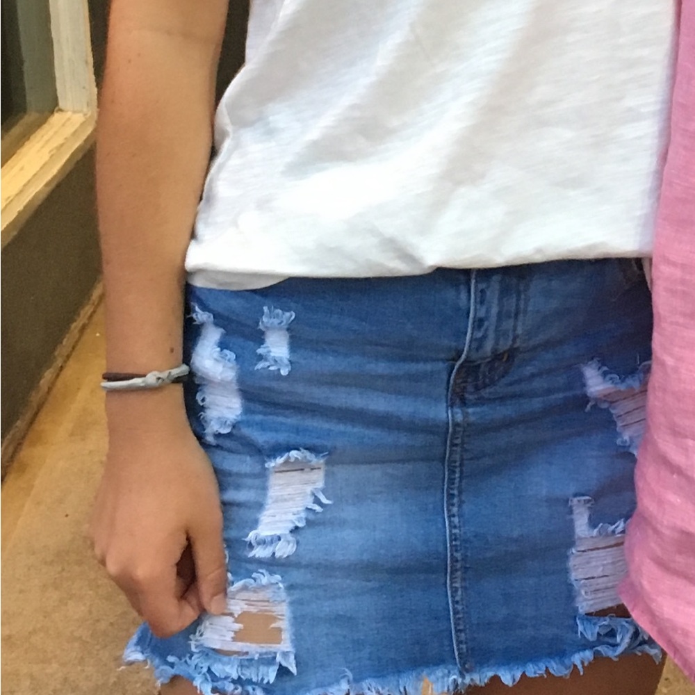 Distressed Blue Denim Skirt